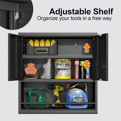 31" H Locking Metal Storage Cabinet with Doors and Shelves, Lockable Wall Mount