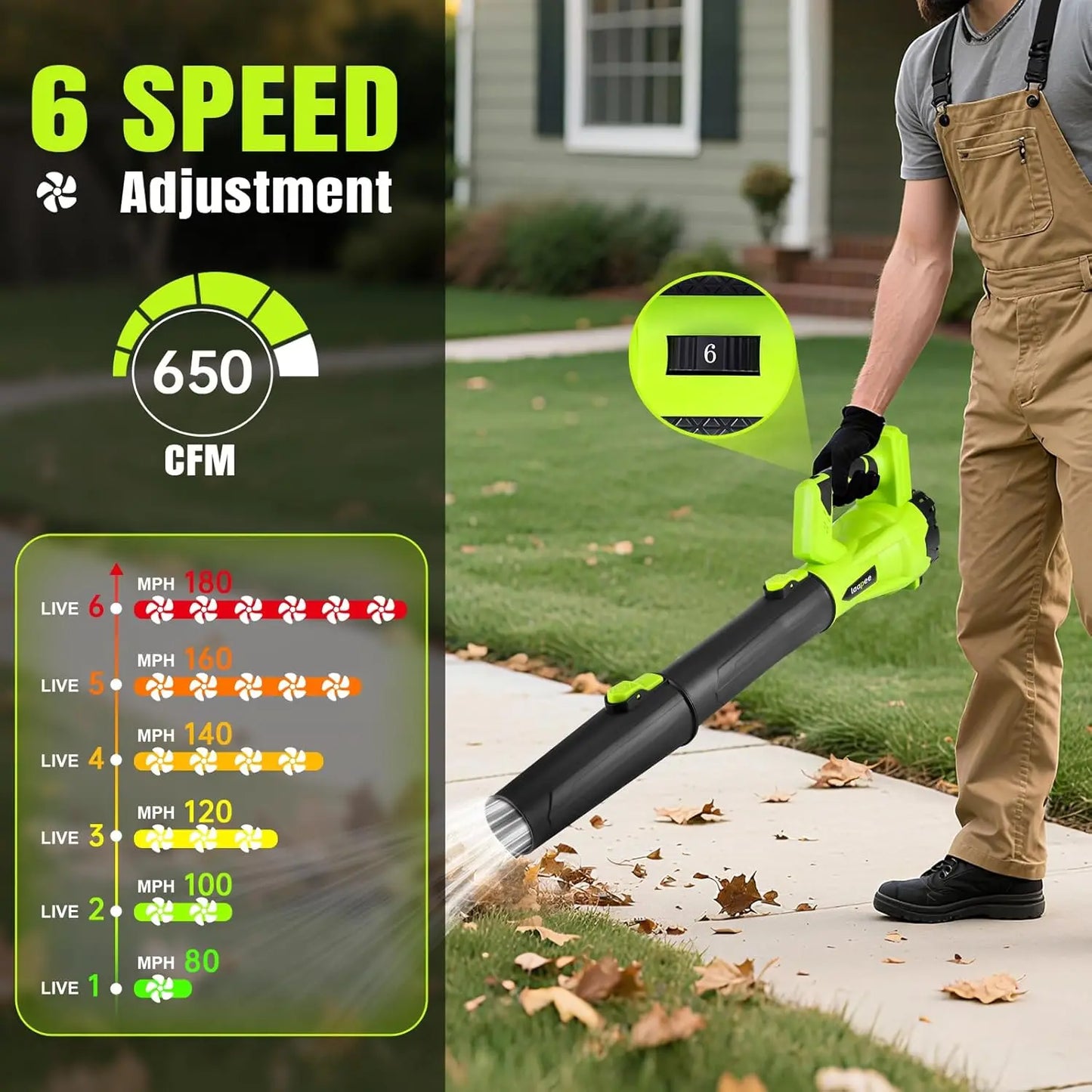 Cordless Leaf Blower/Snow Removal with 2 Batteries & Fast Charger, 6-Speed Control