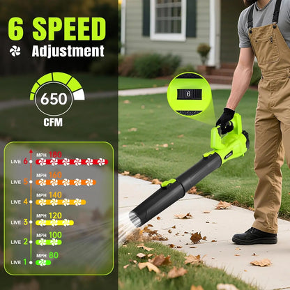 Cordless Leaf Blower/Snow Removal with 2 Batteries & Fast Charger, 6-Speed Control