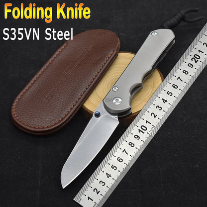 S35VN Blade w/Titanium Handle and Sheath-Stone Wash Titanium Alloy