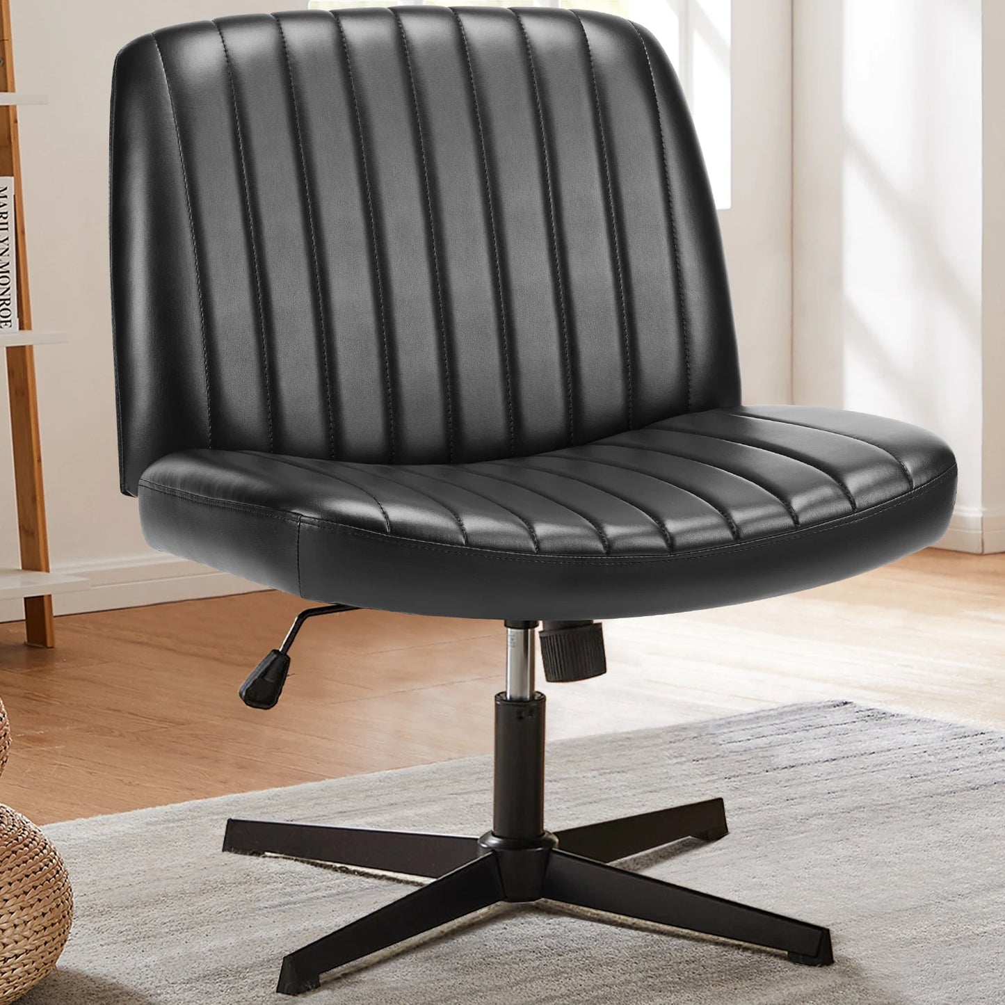 Cross Legged Desk Chair - Armless, Wide Seat and Back,  Adjustable