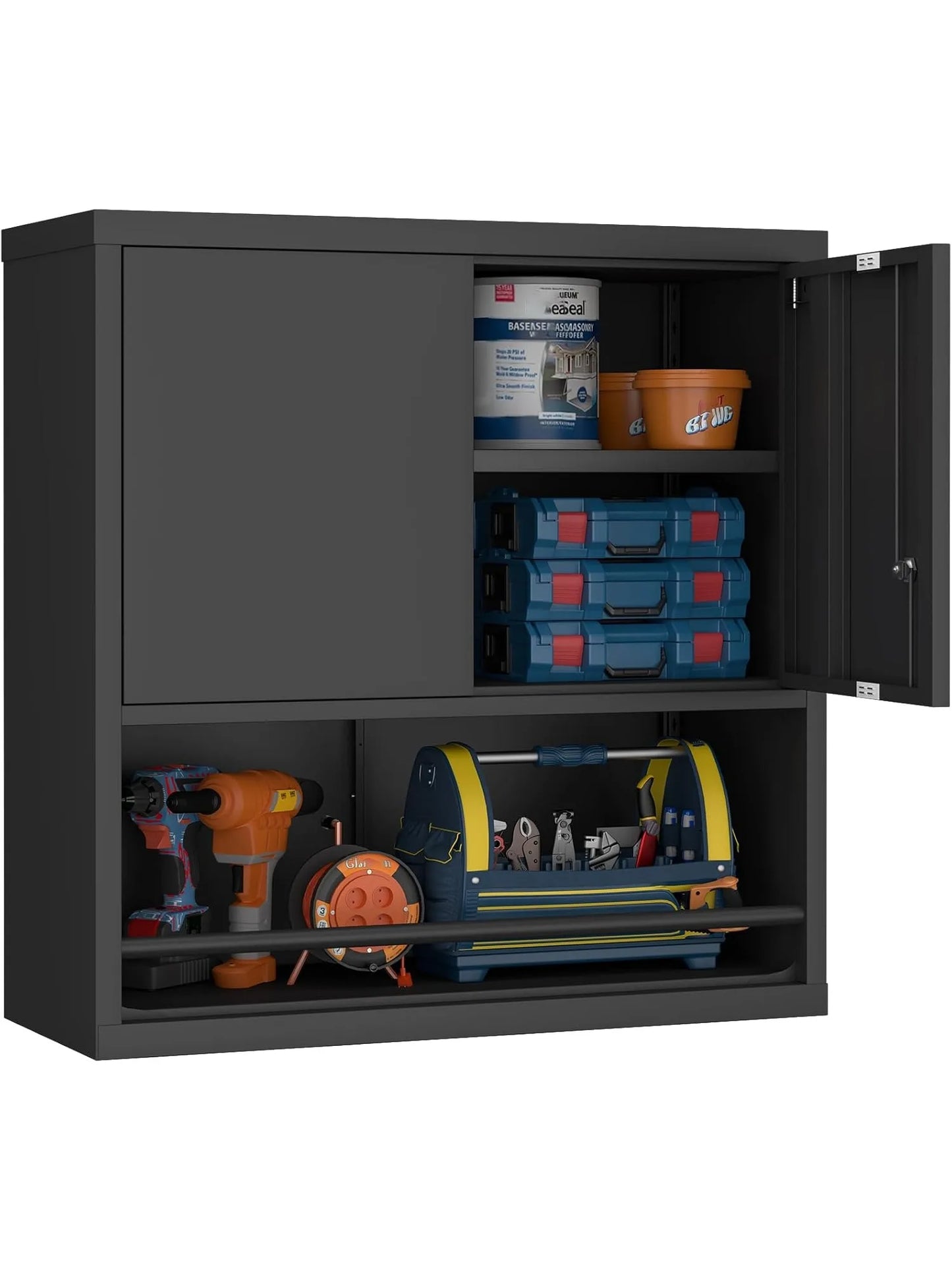 31" H Locking Metal Storage Cabinet with Doors and Shelves, Lockable Wall Mount