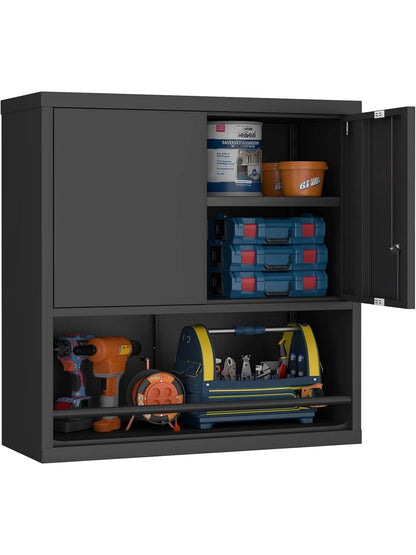 31" H Locking Metal Storage Cabinet with Doors and Shelves, Lockable Wall Mount