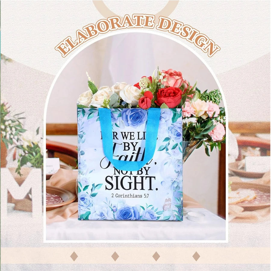 32 Pcs Bible Verse Flower Gift Bags with Handles -Reusable