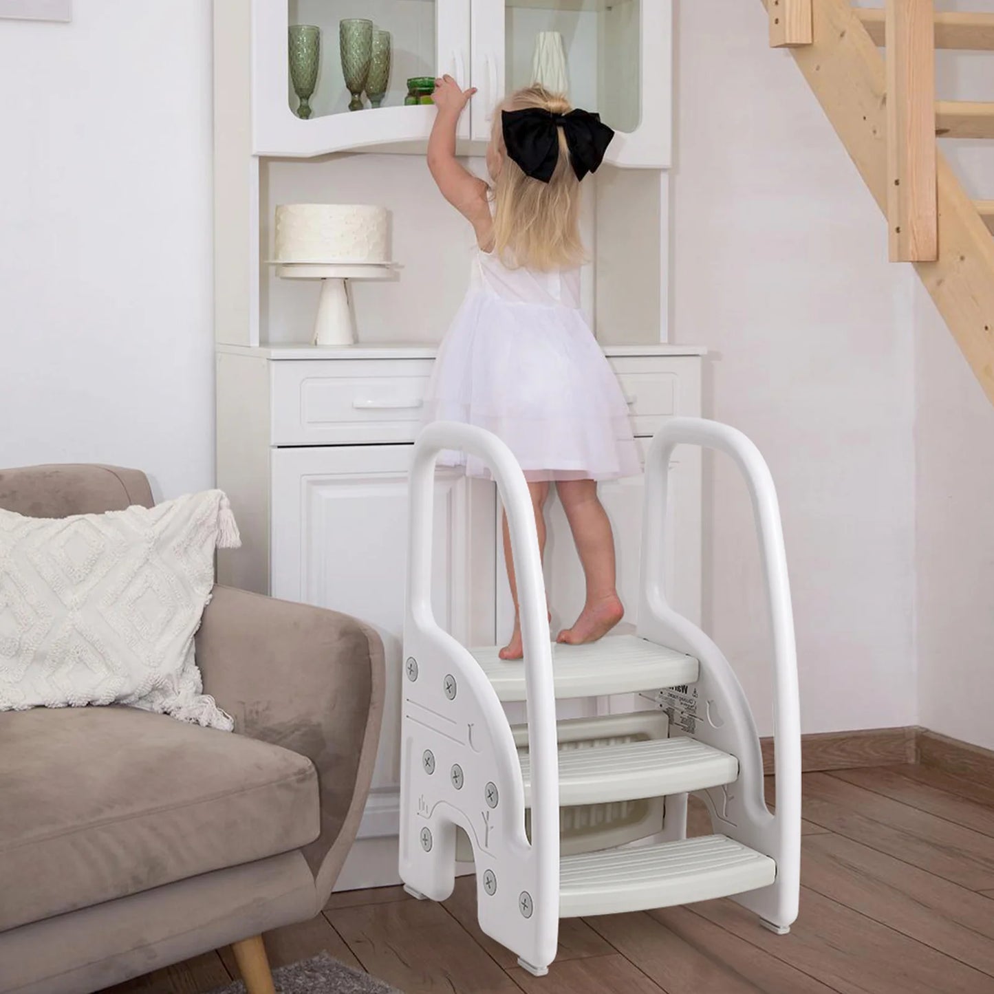 Toddler Step Stool with 3 Steps and Side Rails