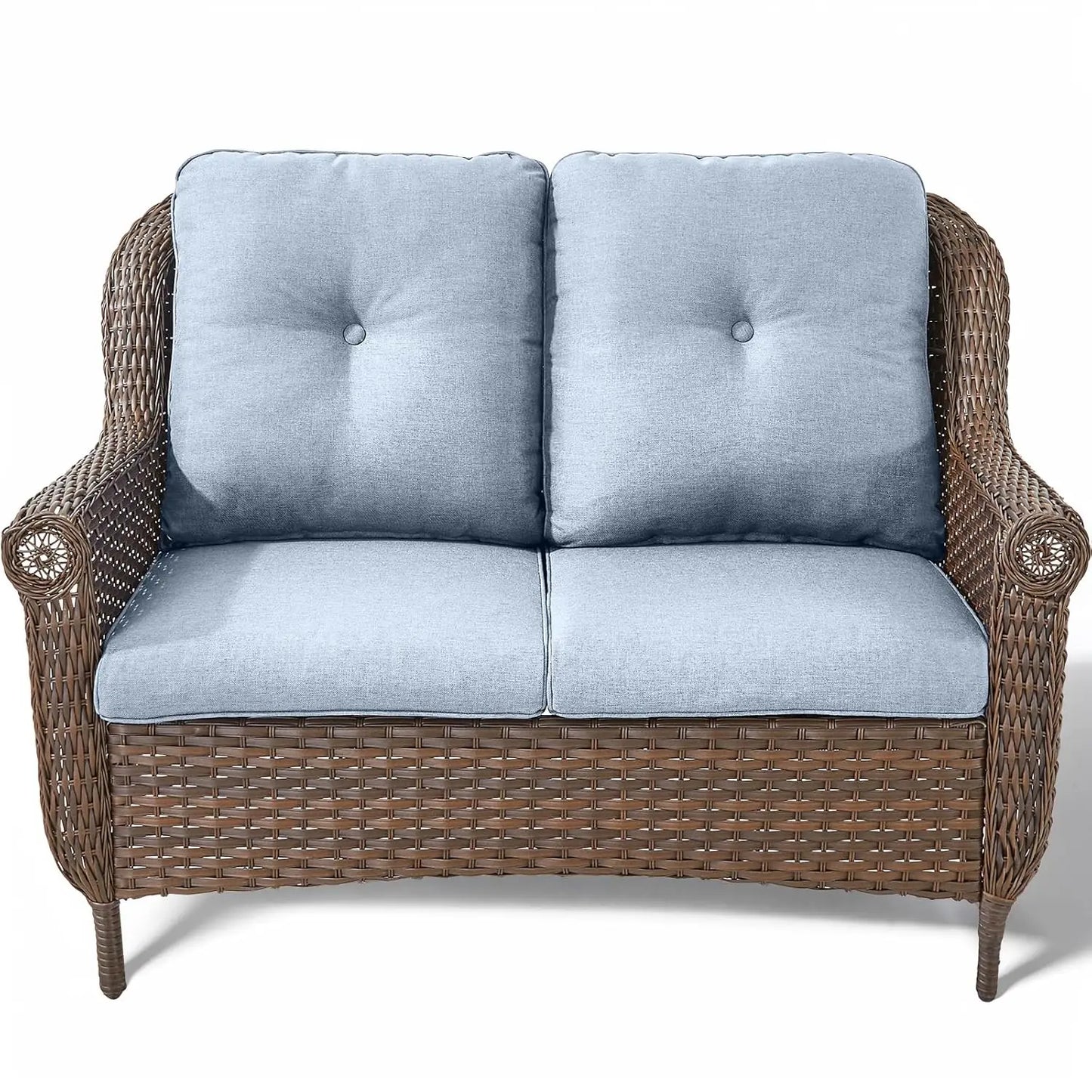 Patio Loveseat Sofa - Heavy Duty, All-Weather Brown Rattan Wicker