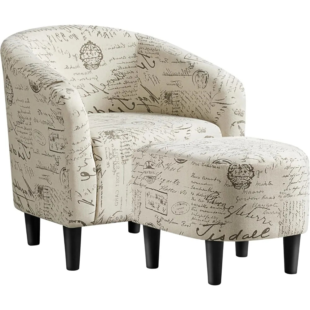 Modern Barrel Chair with Ottoman, Fabric Accent Armchair