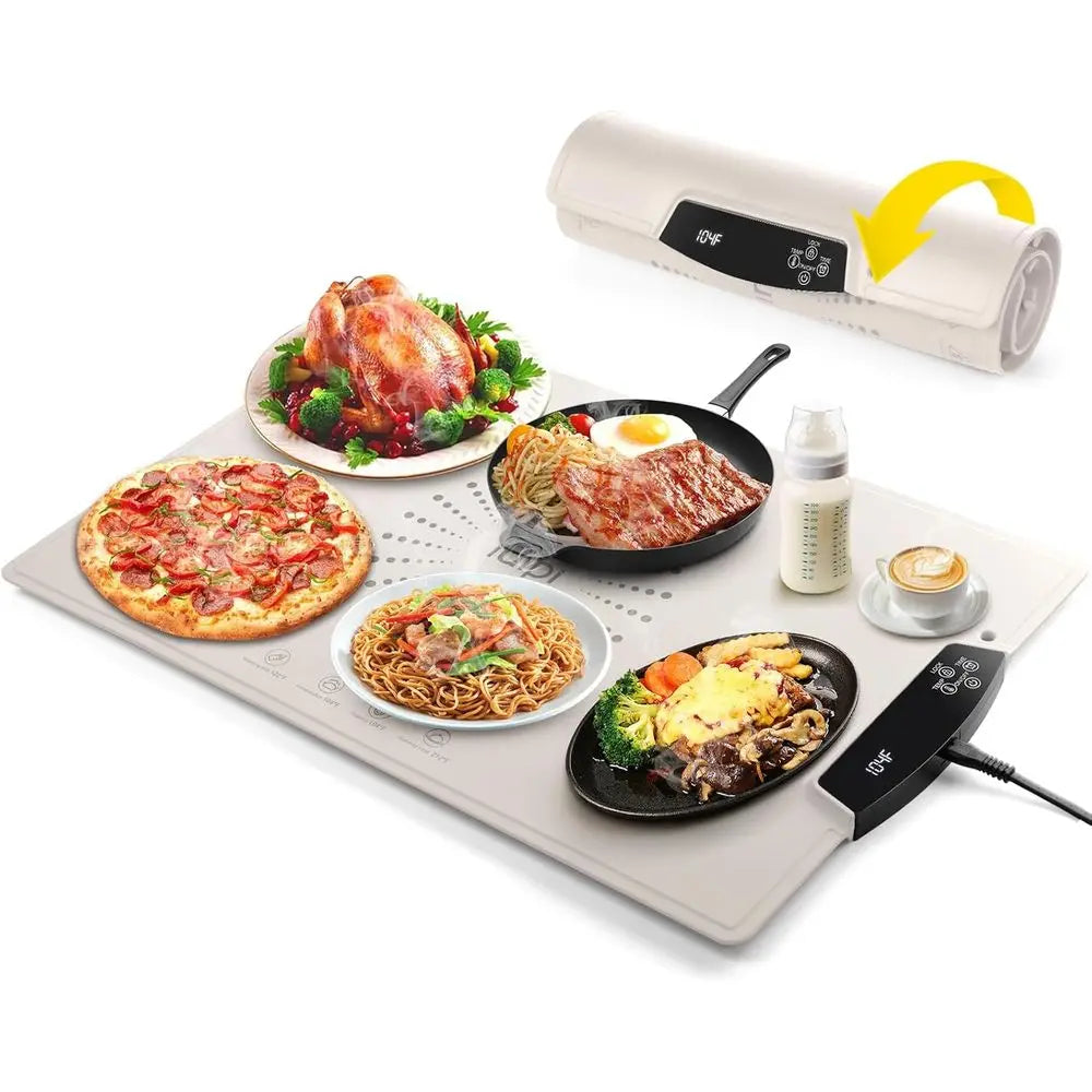 Large Electric Warming Tray with 7 Temperature Settings, Timer, and Child-Lock