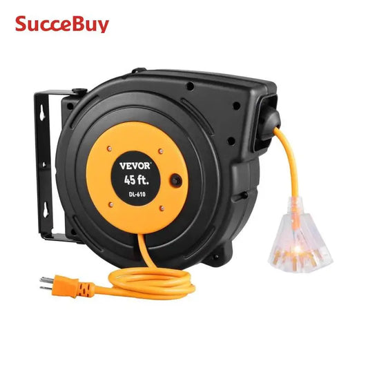 Retractable Extension Cord Reel with Lighted Triple Tap Outlet