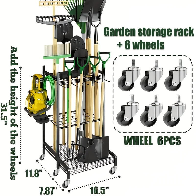 Garden tool rack, storage, heavy-duty, organizer