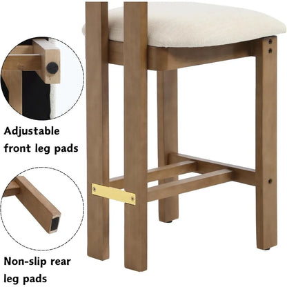 Elegant, Modern 26” Counter Height Stools, Set of 2, Upholstered with Backrest and Solid Wood Legs