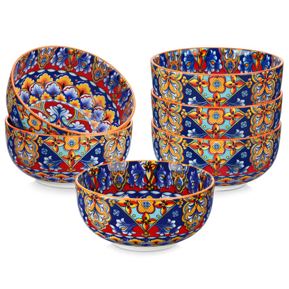 Bohemian style,  Set of 6 or12 Bowls, 28 Oz Ceramic Bowls