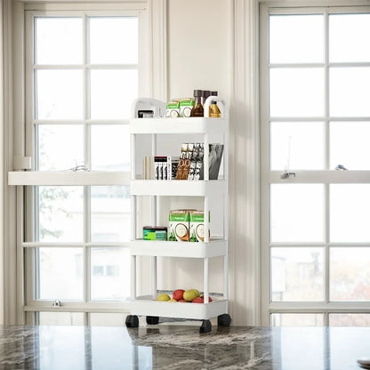 3/4-Tier Rolling Storage Cart, Organizer Trolley, Slim, Space-Saving, w/Adjustable Shelves