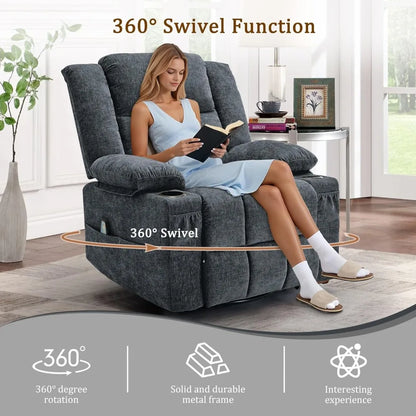Swivel Rocker Recliner with Massage, Heating, and Cup Holder