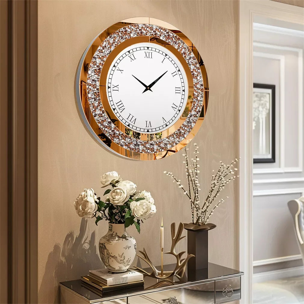 32inch Large Diamond Crystal 3D Wall Clock with Roman Numerals