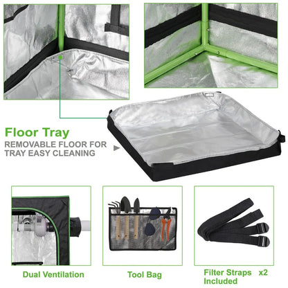 48"x24"x60" Grow Tent Hydroponic Window Floor Tray w/tool bag (tools not included)