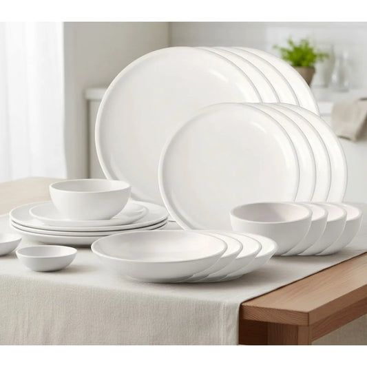 16-Piece Dinnerware Set for 4, Premium Porcelain Plates and Bowls, Dishwasher and Microwave Safe in Creamy White