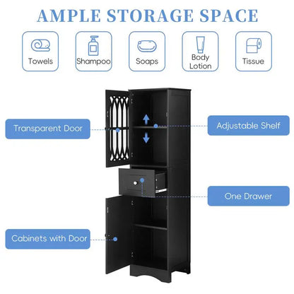 Freestanding Tall Storage Cabinet with Drawer, MDF, Acrylic Door, Adjustable Shelf