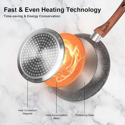 Granite Pots and Pans on Stick, 11 Piece Set, Die Cast Induction Cookware Set