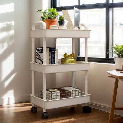 3/4-Tier Rolling Storage Cart, Organizer Trolley, Slim, Space-Saving, w/Adjustable Shelves