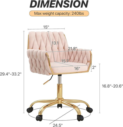 Velvet Desk/Vanity Chair, Modern, Height Adjustable w/ 360° Swivel