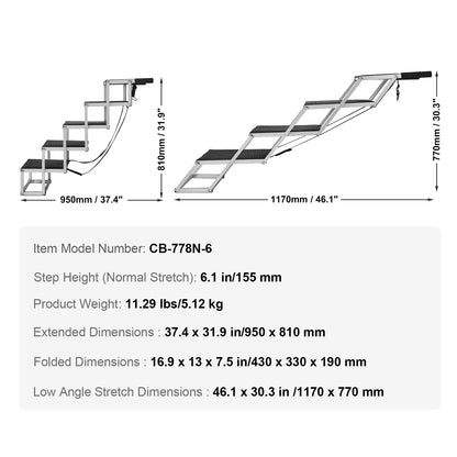 Pet Stairs with Wide Steps -  Folding, Portable, and Lightweight with anti-slip fabric - Capacity 150 lbs.