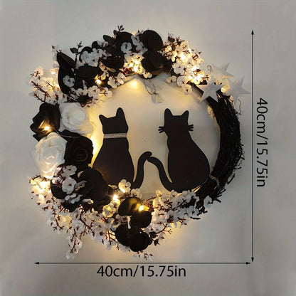 Black Cat Wreath Decor for Indoor Use