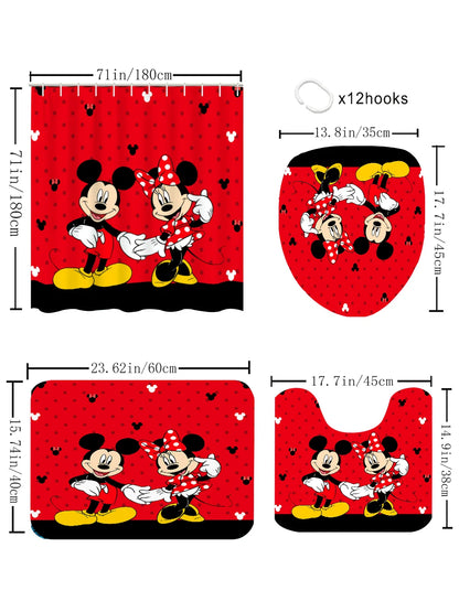 Disney Mickey and Minnie Mouse Shower Set, Four-piece Set w/Hooks