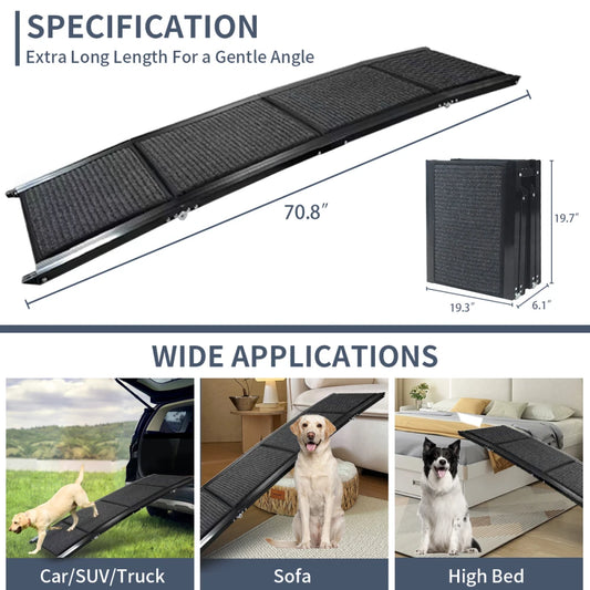 Ramp for Home/Vehicle, 63" Long & 17" Wide, Folding Pet Ramp with Non-Slip Rug Surface