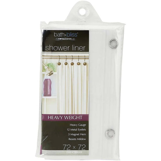 Heavy Duty Shower Liner-70"x72" Mildew Resistant w/12 Reinforced Eyelets and Magnets