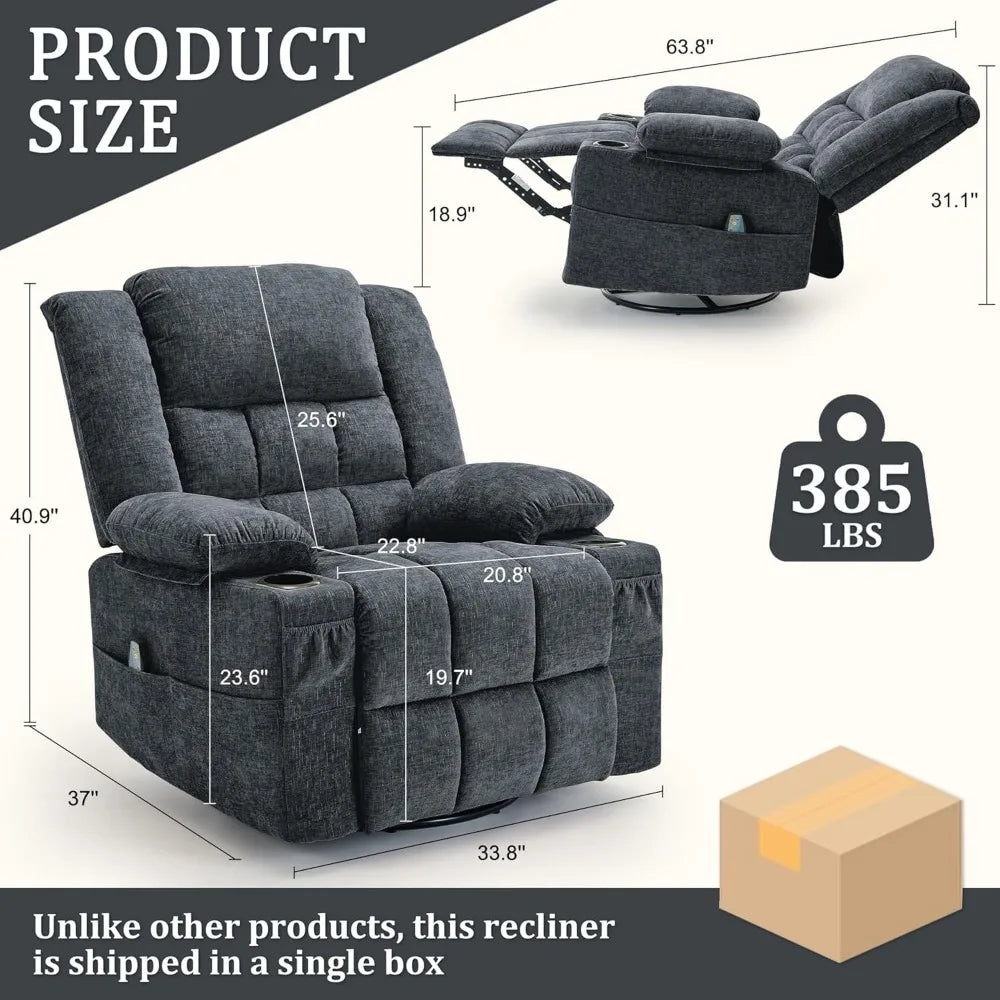 Swivel Rocker Recliner with Massage, Heating, and Cup Holder