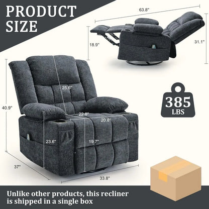 Swivel Rocker Recliner with Massage, Heating, and Cup Holder