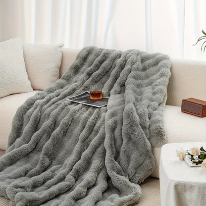 Soft and Warm, 1pc Cozy Faux Rabbit Fleece Blanket