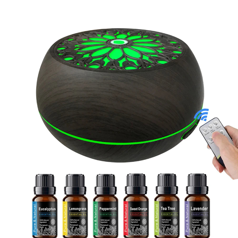 550ml Diffuser w/ 6 Essential Oils ,3 Mist Modes, Wireless Control & Auto Safety Off