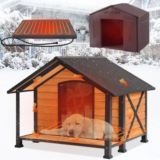 Heated Dog House, Wooden, Insulated, and Weatherproof with detachable heating pad