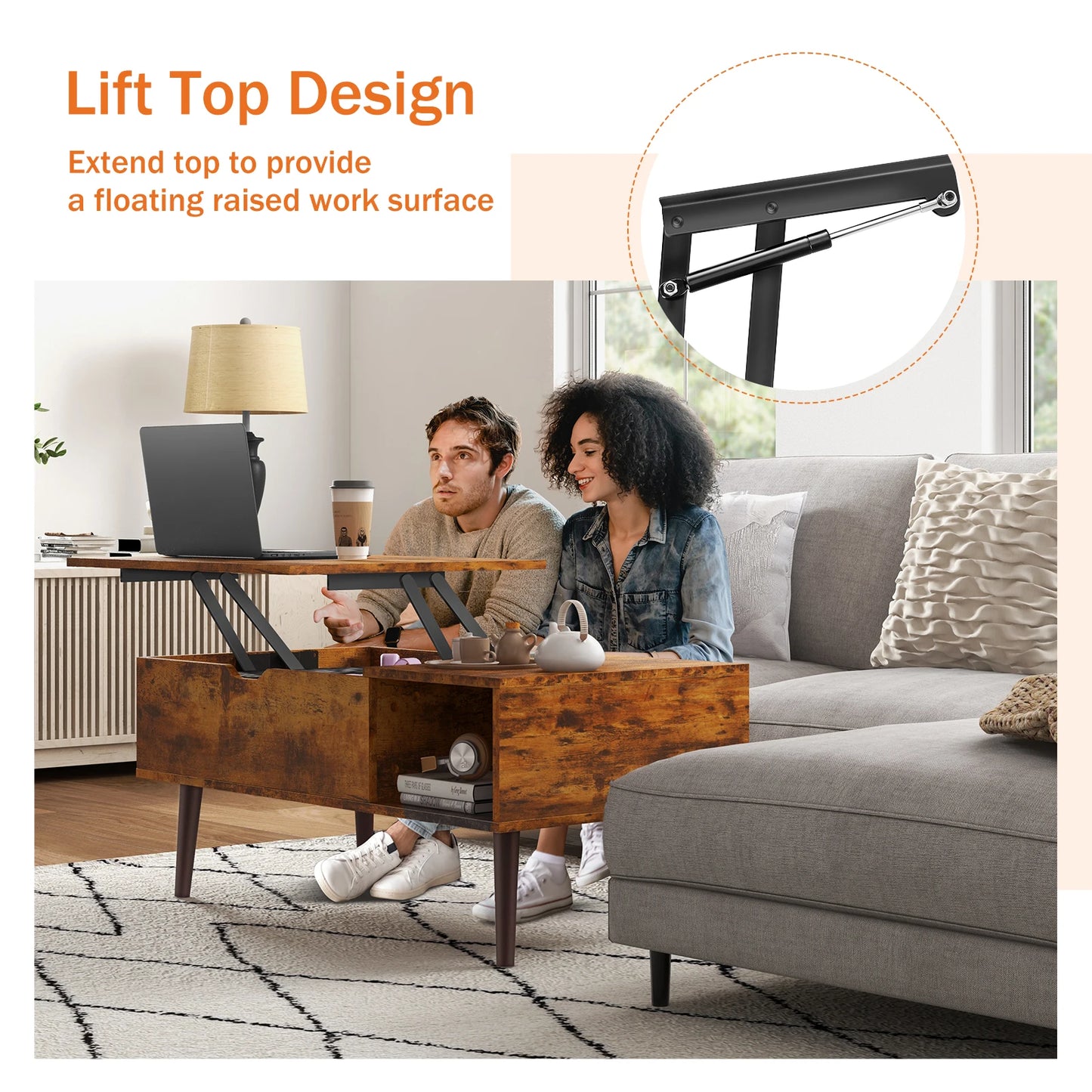 Lift Top Coffee Table w/ Hidden Storage Space w/Easy Lift