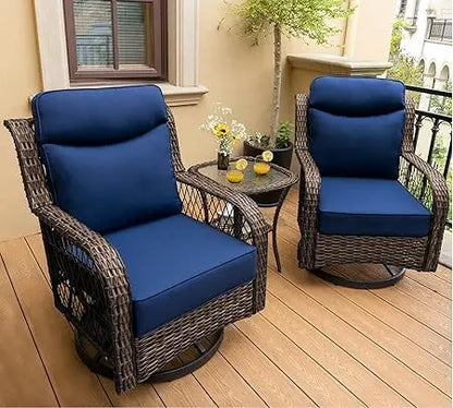 3 Pcs. Outdoor Swivel Rocker Chairs with Rattan Side Table