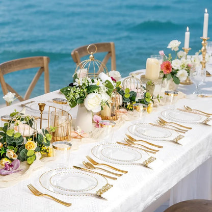 Elegant 350 Pcs Clear Plastic Gold Rim Dinnerware Set, Disposable