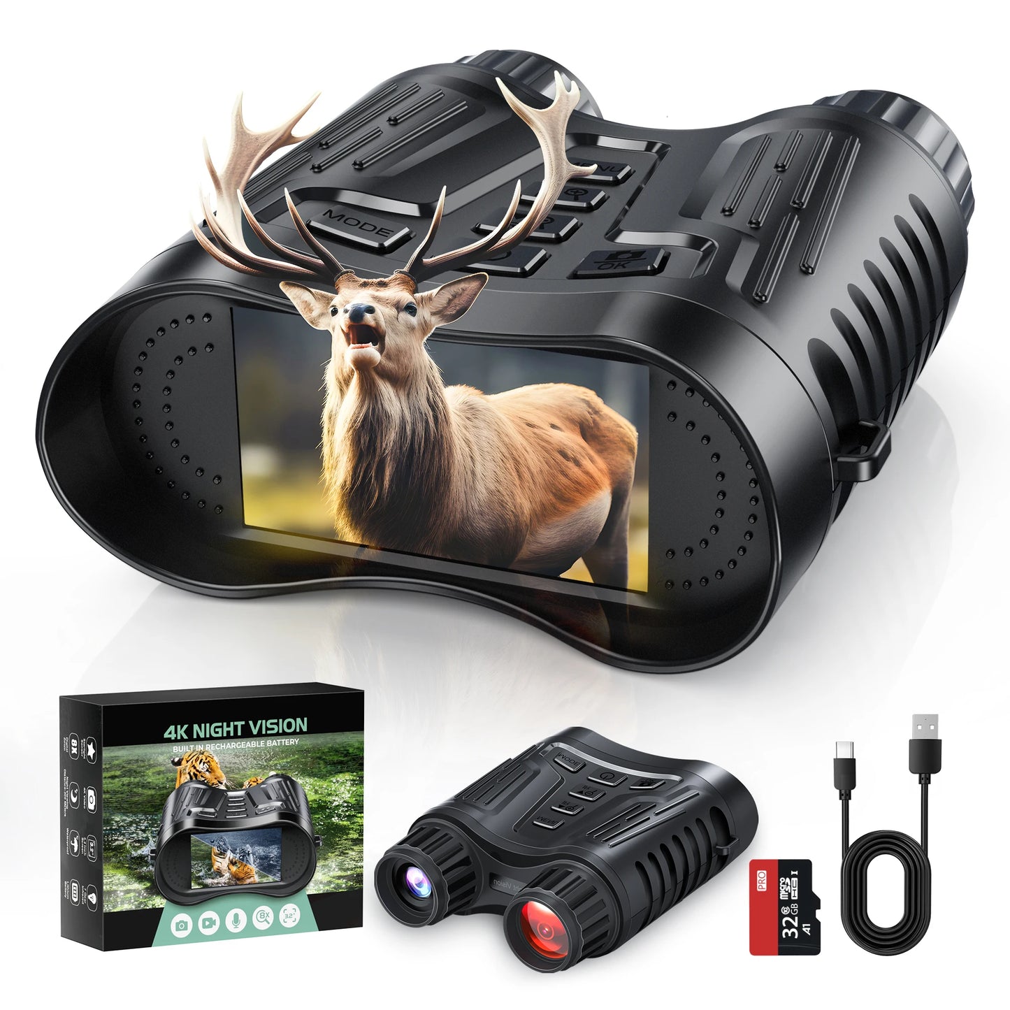 Night Vision Binoculars 8X Digital Zoom HD 1080P w/ IR Illuminator & Video Recording