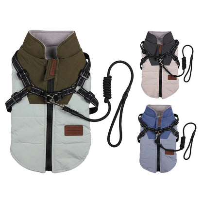 Winter Pet Zippered Fleece Jacket With Harness, Warm, Waterproof and Windproof