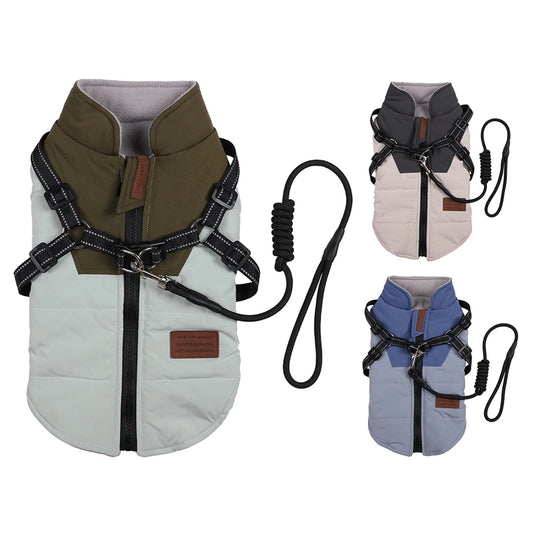 Winter Pet Zippered Fleece Jacket With Harness, Warm, Waterproof and Windproof