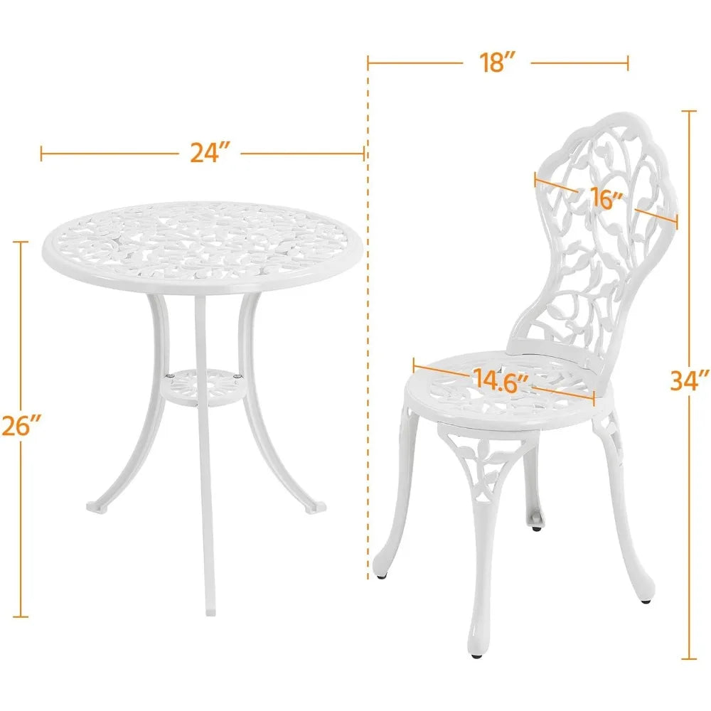 3-Piece Bistro Set w/Leaf Design, Rust-Resistant Cast Aluminum Table and Chairs