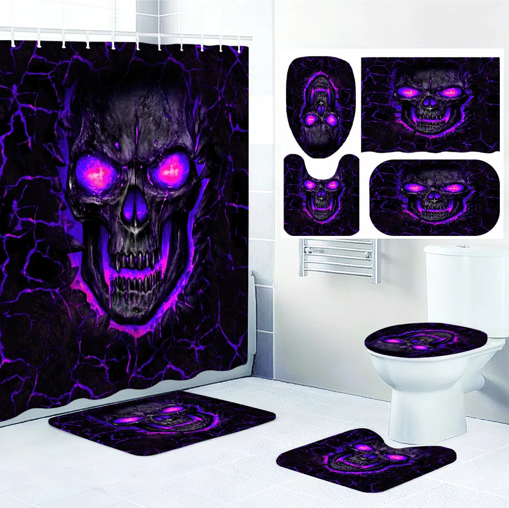 Purple Skull Bathroom Four-piece Set - Avant-garde Waterproof Shower curtain