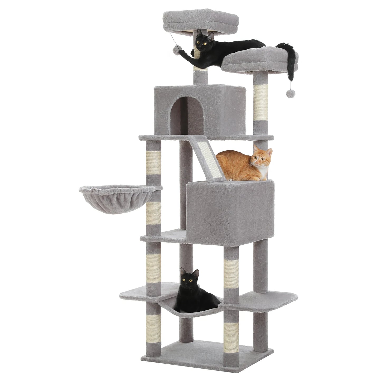 70.8" Multi-Level Cat Tower with 9 Scratching Areas, Plush Hammock and Perches