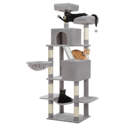 70.8" Multi-Level Cat Tower with 9 Scratching Areas, Plush Hammock and Perches