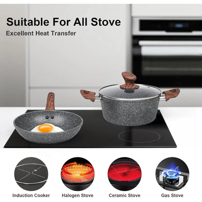 Granite Pots and Pans on Stick, 11 Piece Set, Die Cast Induction Cookware Set