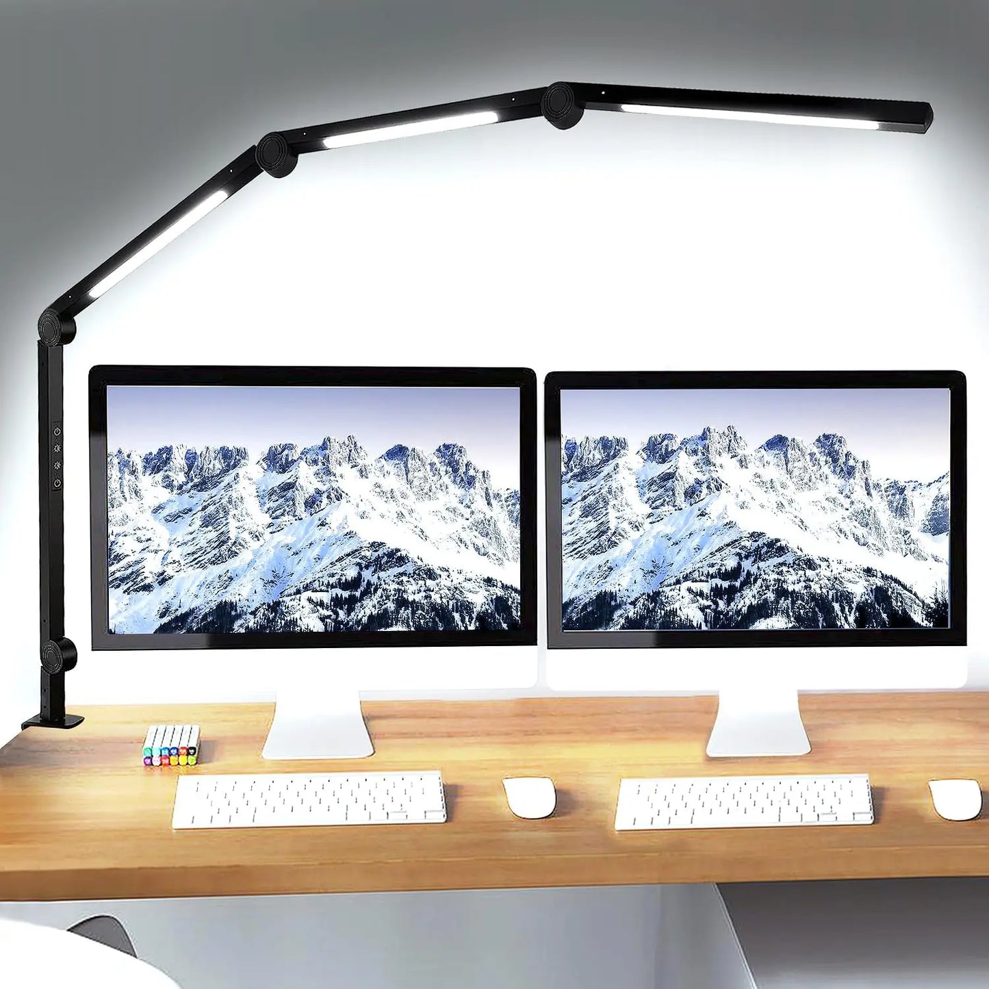 LED Desk Lamp with Clamp, Flexible 4 sections Swing Arm - Three light sources with 4 Color Modes & 5 Brightness Levels
