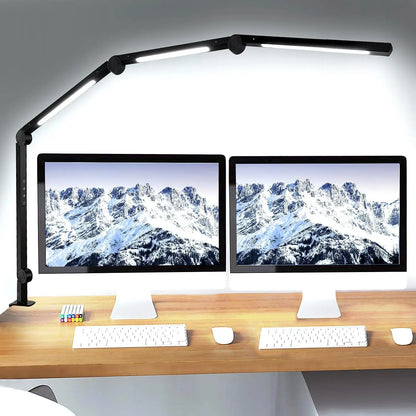 LED Desk Lamp with Clamp, Flexible 4 sections Swing Arm - Three light sources with 4 Color Modes & 5 Brightness Levels