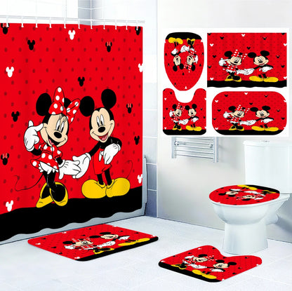 Disney Mickey and Minnie Mouse Shower Set, Four-piece Set w/Hooks