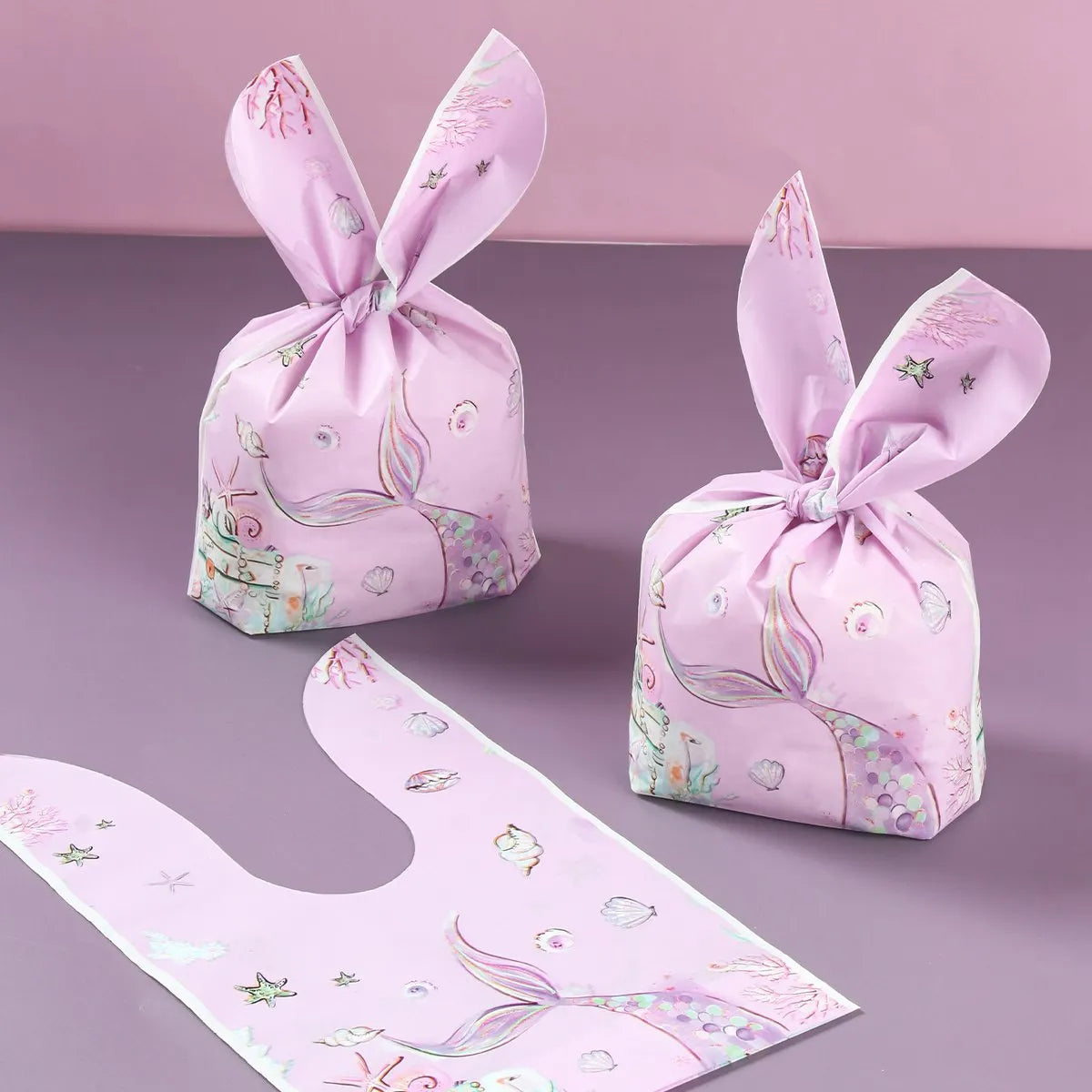 50pcs Rabbit Ear Bags, Cartoon Plastic Bags for Snacks, Cookies, Candy